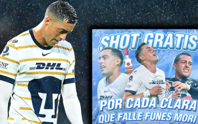 BAR DE MONTERREY REGALARÁ SHOTS POR CADA JUGADA DE GOL QUE FALLE FUNES MORI CON PUMAS